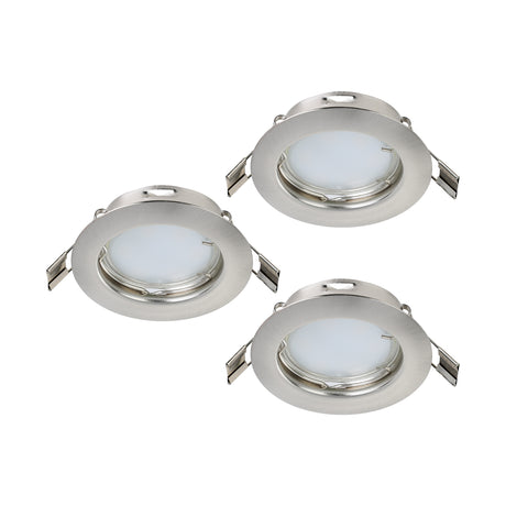 Eglo EU PENETO Recessed Ceiling Light – Satin Nickel Steel, Triple GU10 LED, Warm White, Indoor Downlight