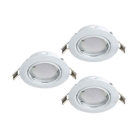 Eglo EU PENETO Recessed Ceiling Light – White Steel, Triple GU10 LED, High Output Warm White Downlight