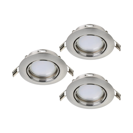 Eglo EU PENETO Recessed Ceiling Light – Satin Nickel Steel, Triple GU10 LED, High Output Warm White Downlight