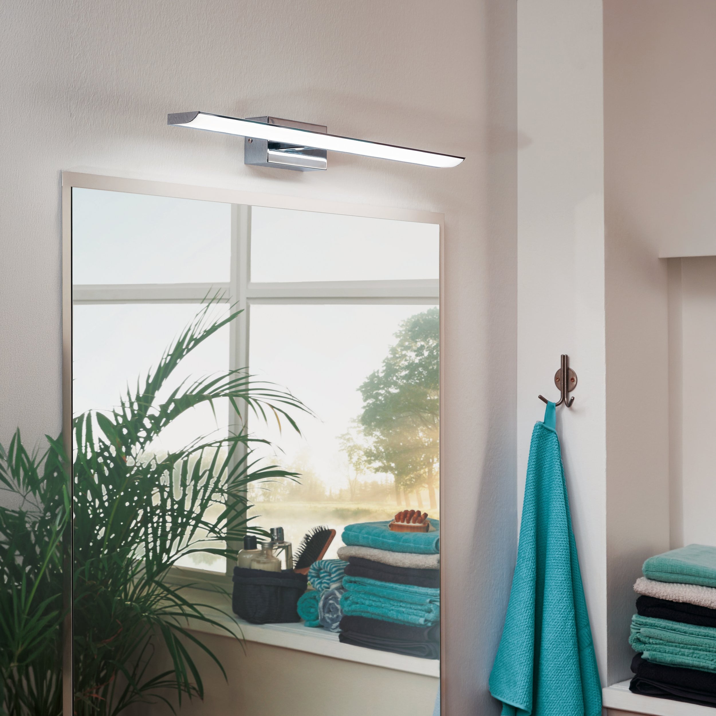 Eglo EU TOLORICO LED Bathroom Wall & Ceiling Light – 570mm Chrome, Clear Glass, Cool White, IP44