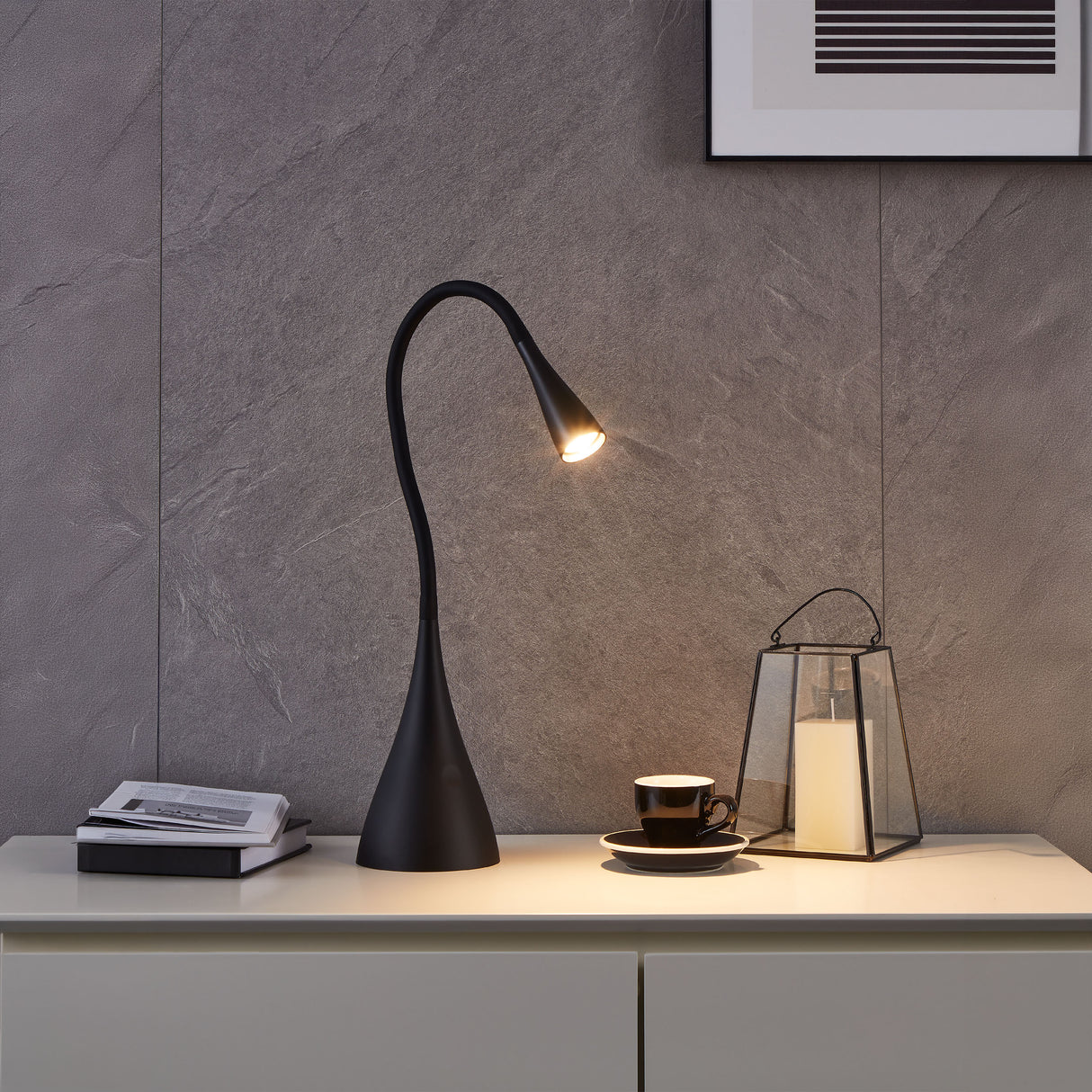 Eglo EU SNAPORA LED Table Lamp – Black Office Desk Light with Touch Dimmer, Warm White LED, Indoor Lighting