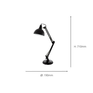 Eglo EU BORGILLIO Table Lamp – Black Steel Desk Light, E27, Inline Switch, Office Lighting