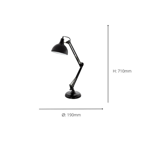 Eglo EU BORGILLIO Table Lamp – Black Steel Desk Light, E27, Inline Switch, Office Lighting