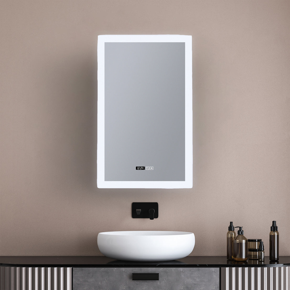 Searchlight Electric Rectangle Bathroom Mirror-Digital Clock,Demister Pad 94721