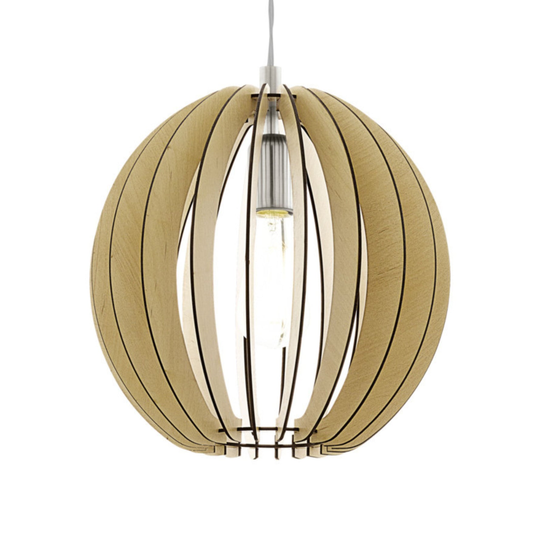 Eglo EU COSSANO Pendant Light – Maple Wood Slatted Shade, Satin Nickel, E27, Natural Decorative Ceiling Lighting