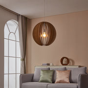 Eglo EU COSSANO Pendant Light – Maple Wood Slats, Satin Nickel, E27, Large Decorative Indoor Ceiling Light