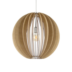 Eglo EU COSSANO Pendant Light – Maple Wood Slats, Satin Nickel, E27, Large Decorative Indoor Ceiling Light