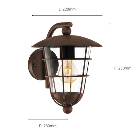 Eglo EU PULFERO?1 Outdoor Wall Light – Brown Zinc?Plated Steel, E27, Traditional Exterior Lighting