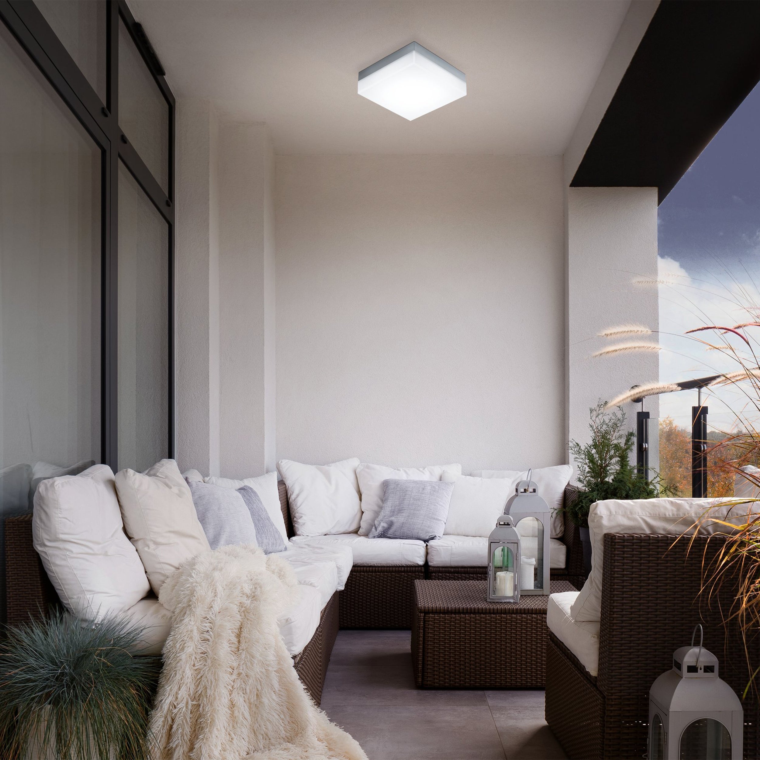 Eglo EU SONELLA Outdoor LED Wall / Ceiling Light – Anthracite Plastic, Warm White, Indoor & Outdoor Lighting