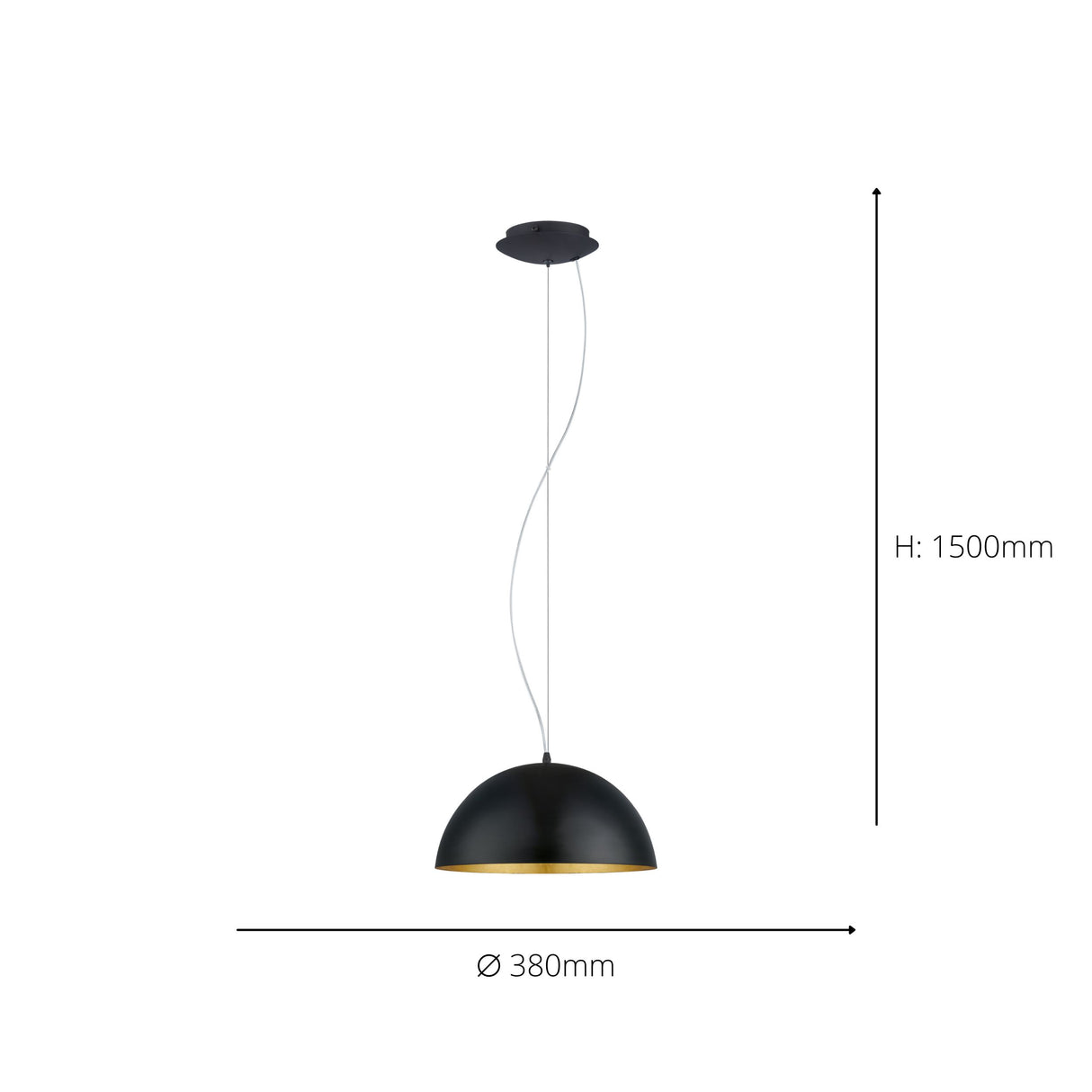 Eglo EU Gaetano 1 Black & Gold Steel Dome Pendant Light, 38cm