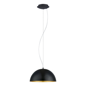 Eglo EU Gaetano 1 Black & Gold Steel Dome Pendant Light, 38cm
