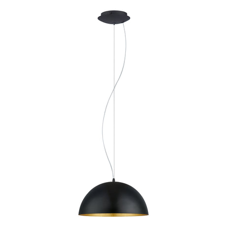 Eglo EU Gaetano 1 Black & Gold Steel Dome Pendant Light, 38cm