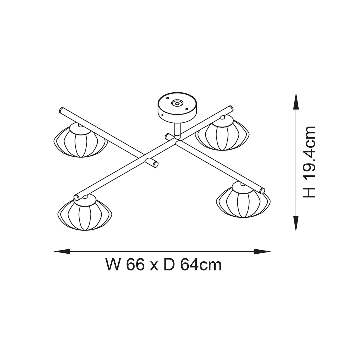 Endon Lighting Mobias 95009 Mobias 4lt semi Flush Light Fitting