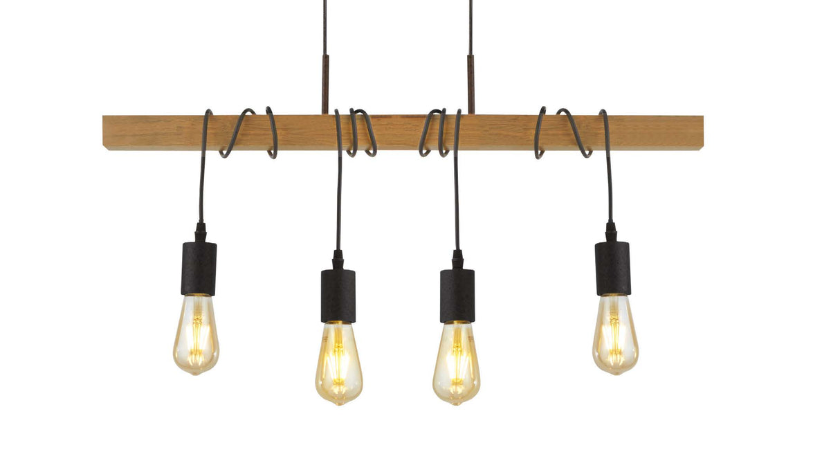 Woody  4Lt Bar Pendant - Natural Wood & Black Metal