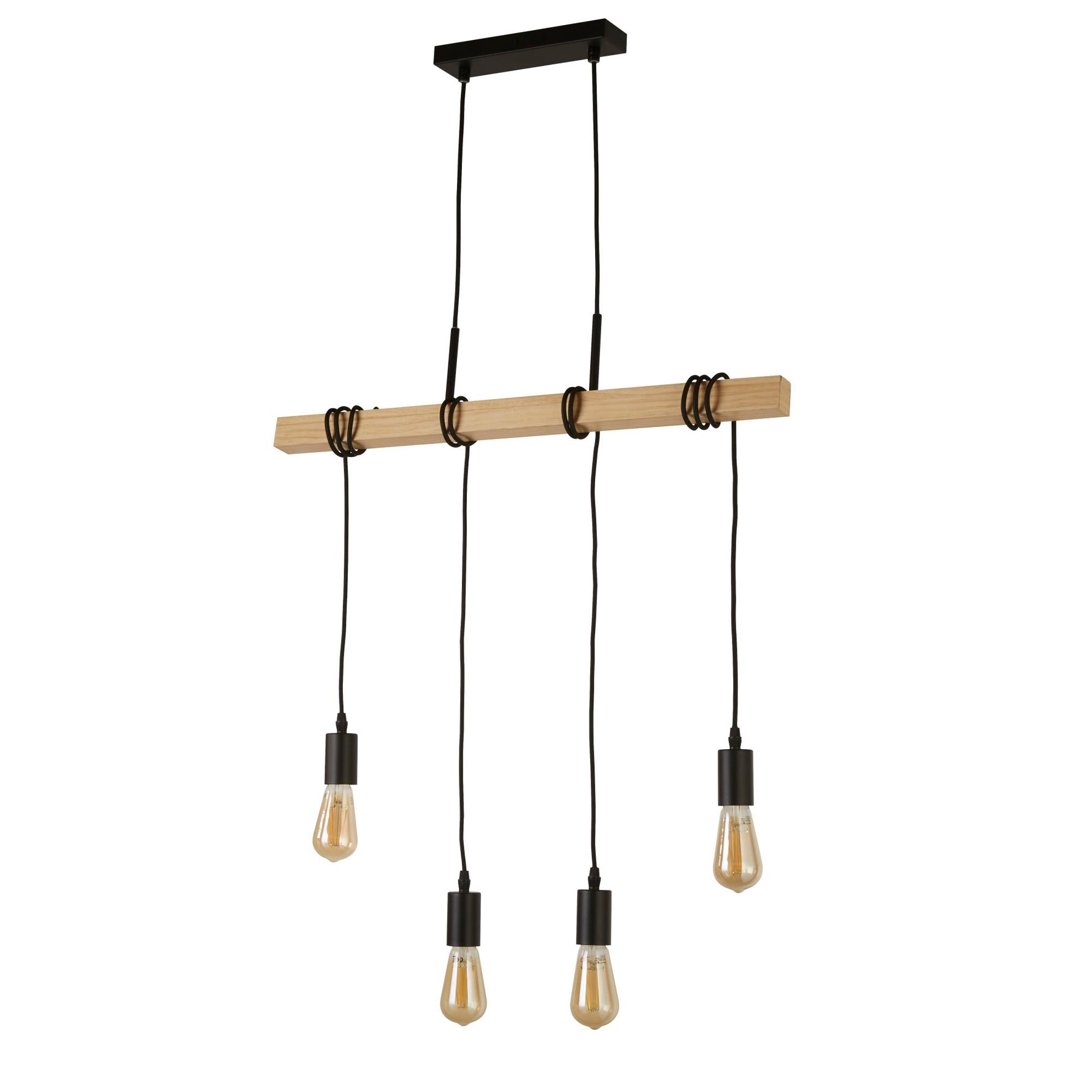 Searchlight Electric Woody  4Lt Bar Pendant - Natural Wood & Black Metal 95041-4BR