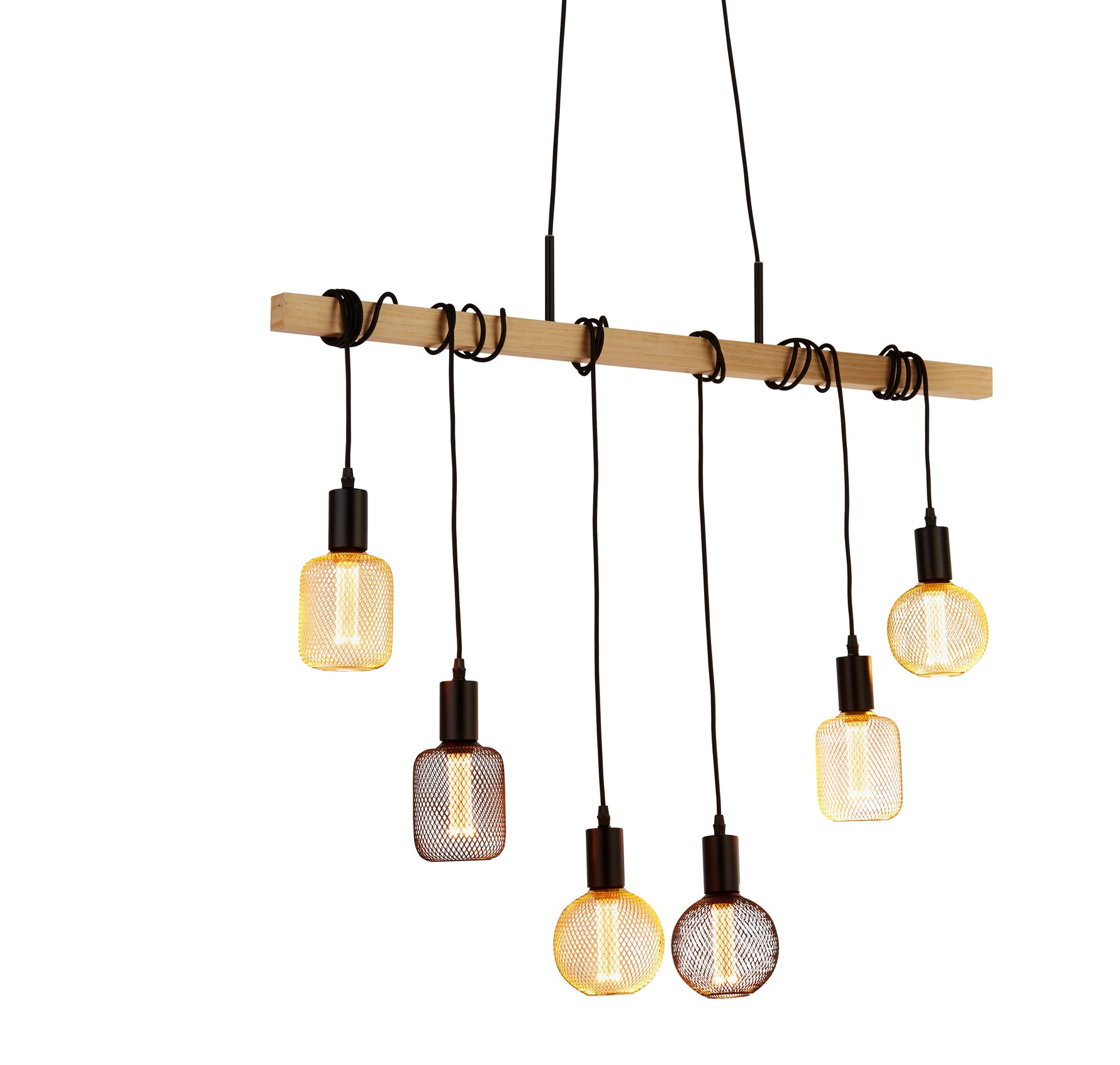 Woody  6Lt Bar Pendant - Natural Wood & Black Metal