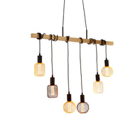 Woody  6Lt Bar Pendant - Natural Wood & Black Metal