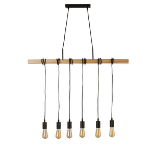 Searchlight Electric Woody  6Lt Bar Pendant - Natural Wood & Black Metal 95041-6BR