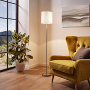 Eglo EU PASTERI Floor Lamp – Satin Nickel Finish with White Fabric Shade, E27 Fitting, 1575mm Indoor Floor Light