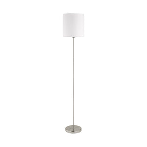 Eglo EU PASTERI Floor Lamp – Satin Nickel Finish with White Fabric Shade, E27 Fitting, 1575mm Indoor Floor Light