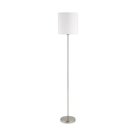 Eglo EU PASTERI Floor Lamp – Satin Nickel Finish with White Fabric Shade, E27 Fitting, 1575mm Indoor Floor Light