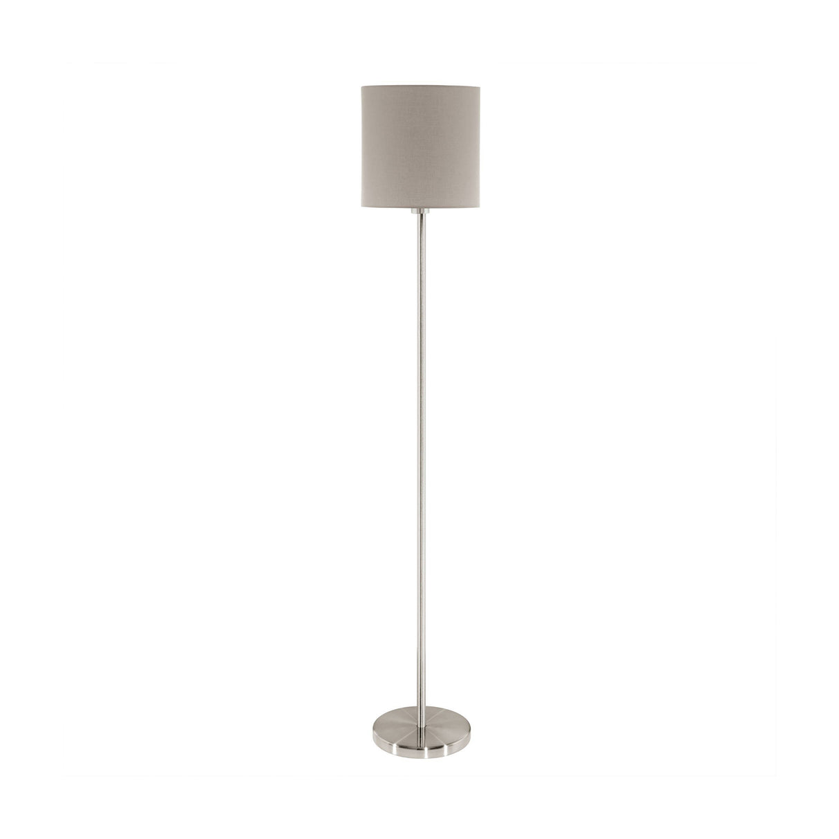Eglo EU PASTERI Floor Lamp – Satin Nickel Finish with Taupe Fabric Shade, E27 Fitting, 1575mm Indoor Floor Light