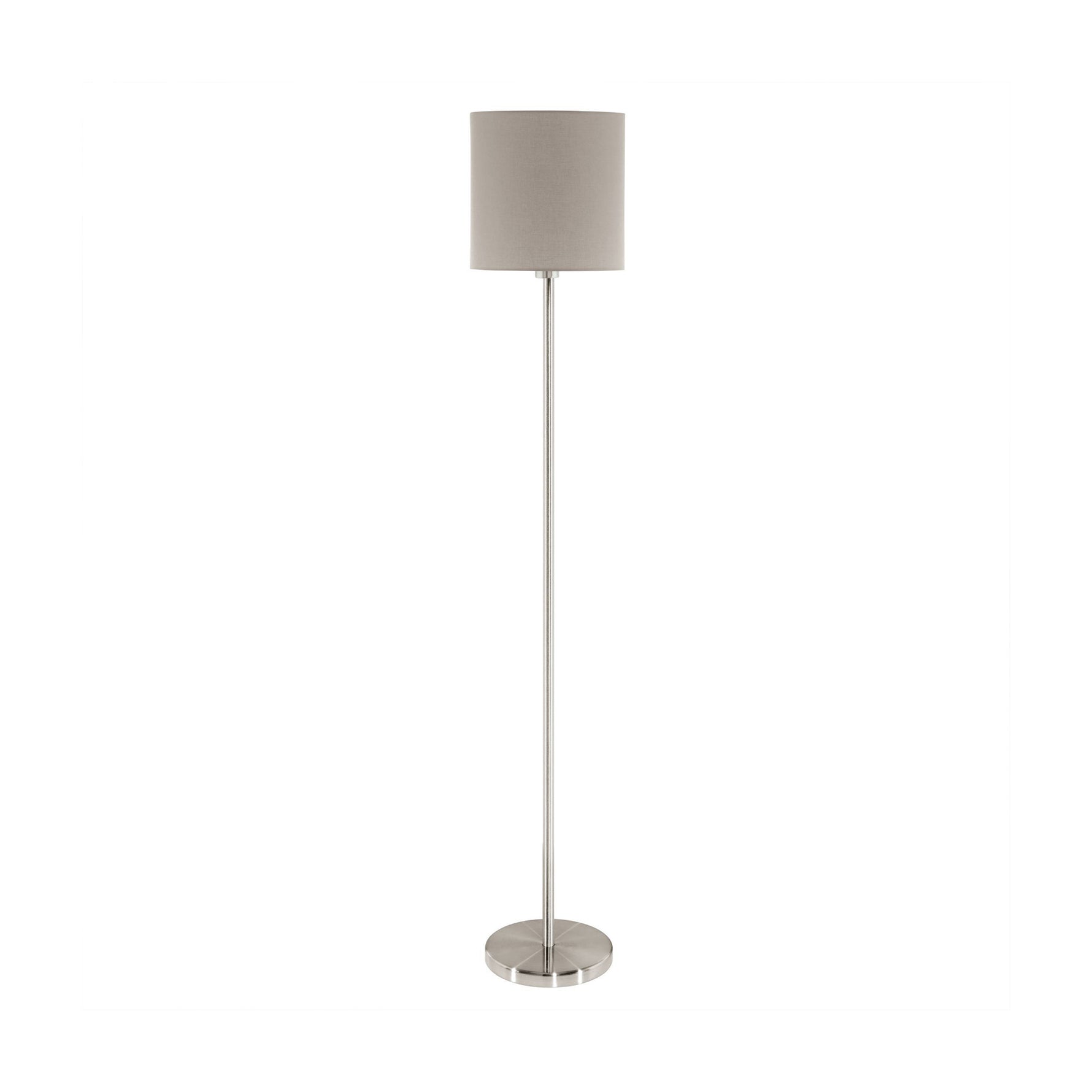 Eglo EU PASTERI Floor Lamp – Satin Nickel Finish with Taupe Fabric Shade, E27 Fitting, 1575mm Indoor Floor Light