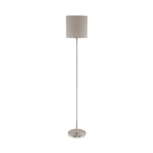 Eglo EU PASTERI Floor Lamp – Satin Nickel Finish with Taupe Fabric Shade, E27 Fitting, 1575mm Indoor Floor Light