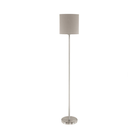 Eglo EU PASTERI Floor Lamp – Satin Nickel Finish with Taupe Fabric Shade, E27 Fitting, 1575mm Indoor Floor Light
