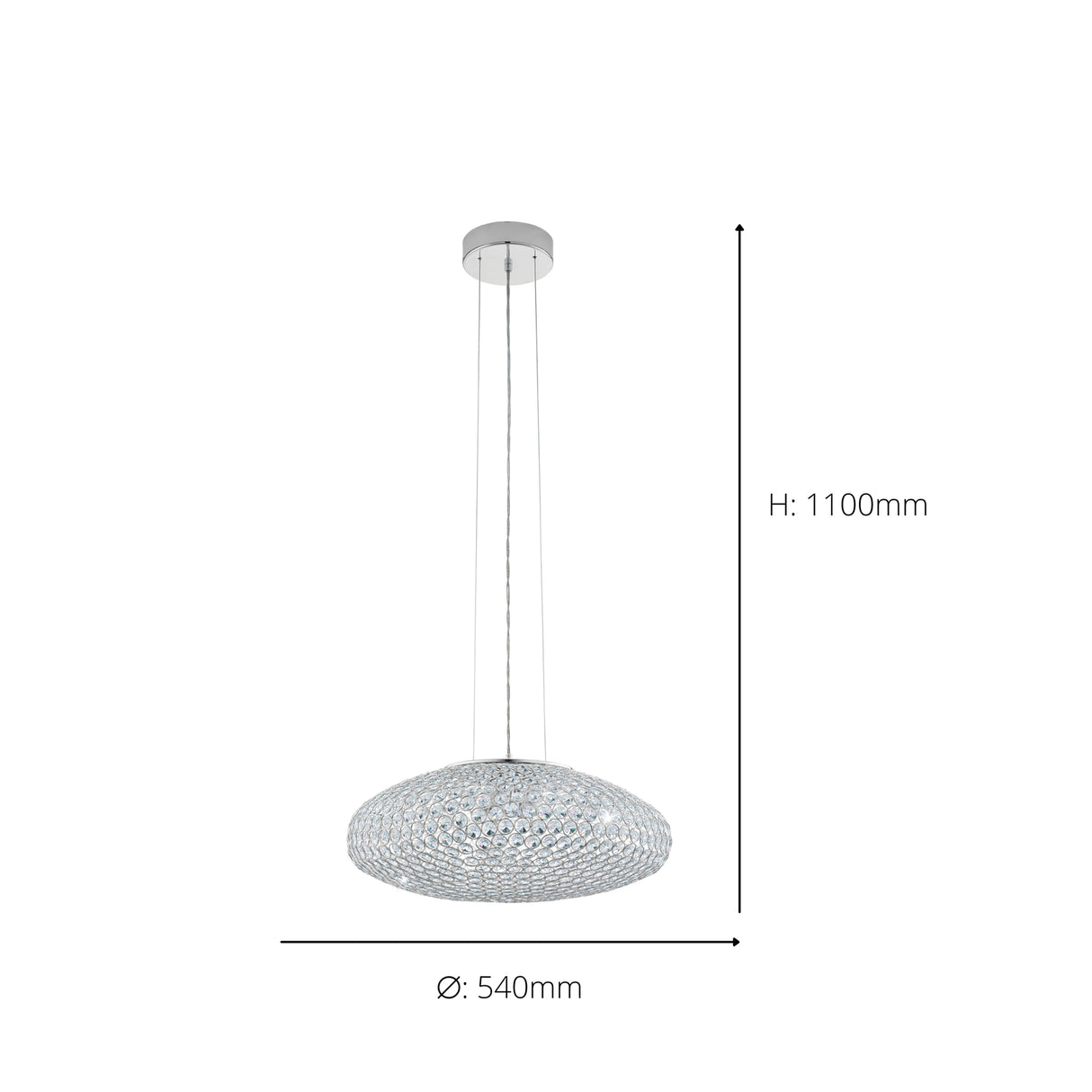 Eglo EU CLEMENTE Pendant Light – 540mm Chrome & Clear Glass, E27 Fitting