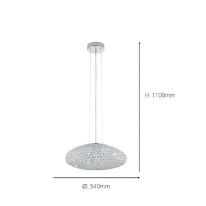 Eglo EU CLEMENTE Pendant Light – 540mm Chrome & Clear Glass, E27 Fitting
