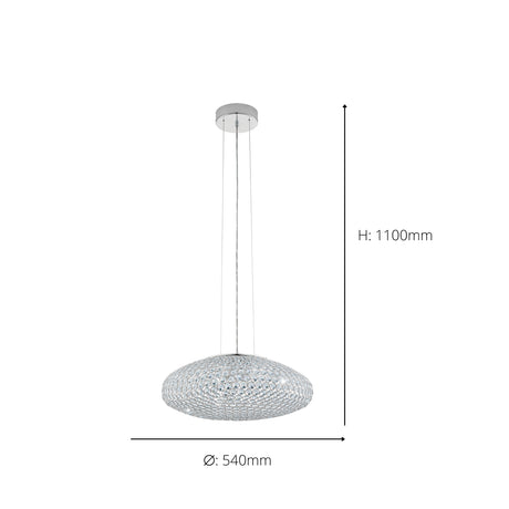 Eglo EU CLEMENTE Pendant Light – 540mm Chrome & Clear Glass, E27 Fitting
