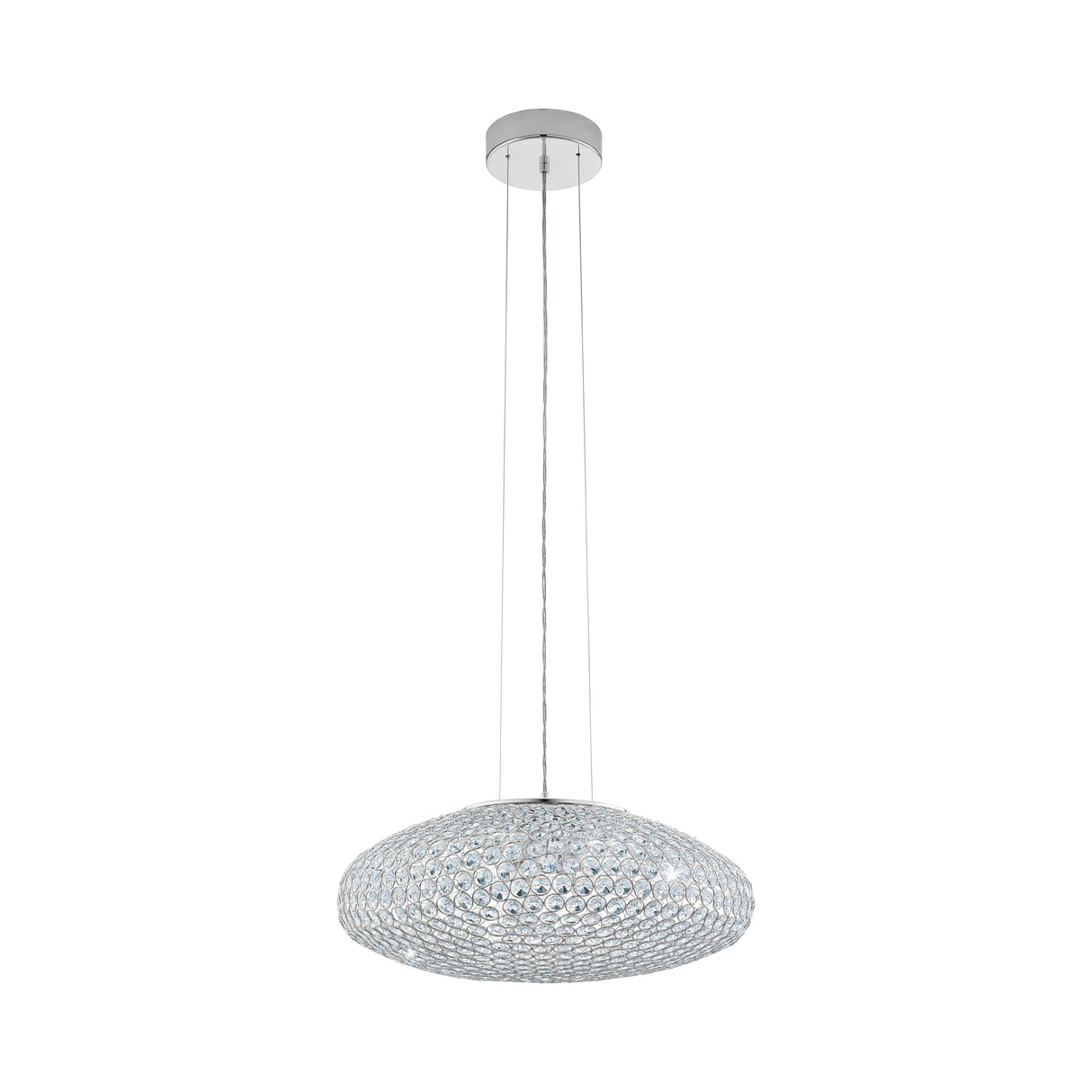 Eglo EU CLEMENTE Pendant Light – 540mm Chrome & Clear Glass, E27 Fitting