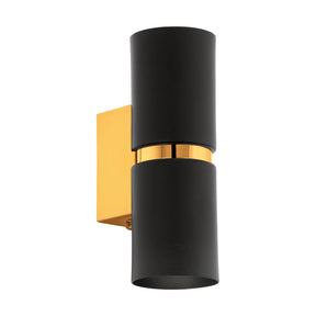 Eglo EU PASSA Indoor Wall Light – Black & Gold Steel, Twin GU10 LED, Warm White, Modern Accent Lighting