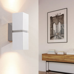 Eglo EU PASSA Indoor Wall Light – Chrome & White Steel, Twin GU10 LED, Warm White, Modern Up & Down Lighting