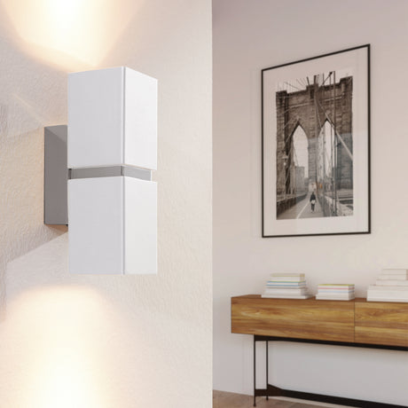 Eglo EU PASSA Indoor Wall Light – Chrome & White Steel, Twin GU10 LED, Warm White, Modern Up & Down Lighting