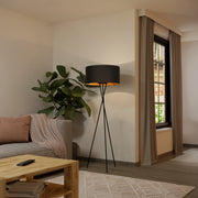 Eglo EU FONDACHELLI Floor Lamp – Black Steel with Black & Copper Fabric Shade, E27 Fitting, 1515mm Indoor Floor Light