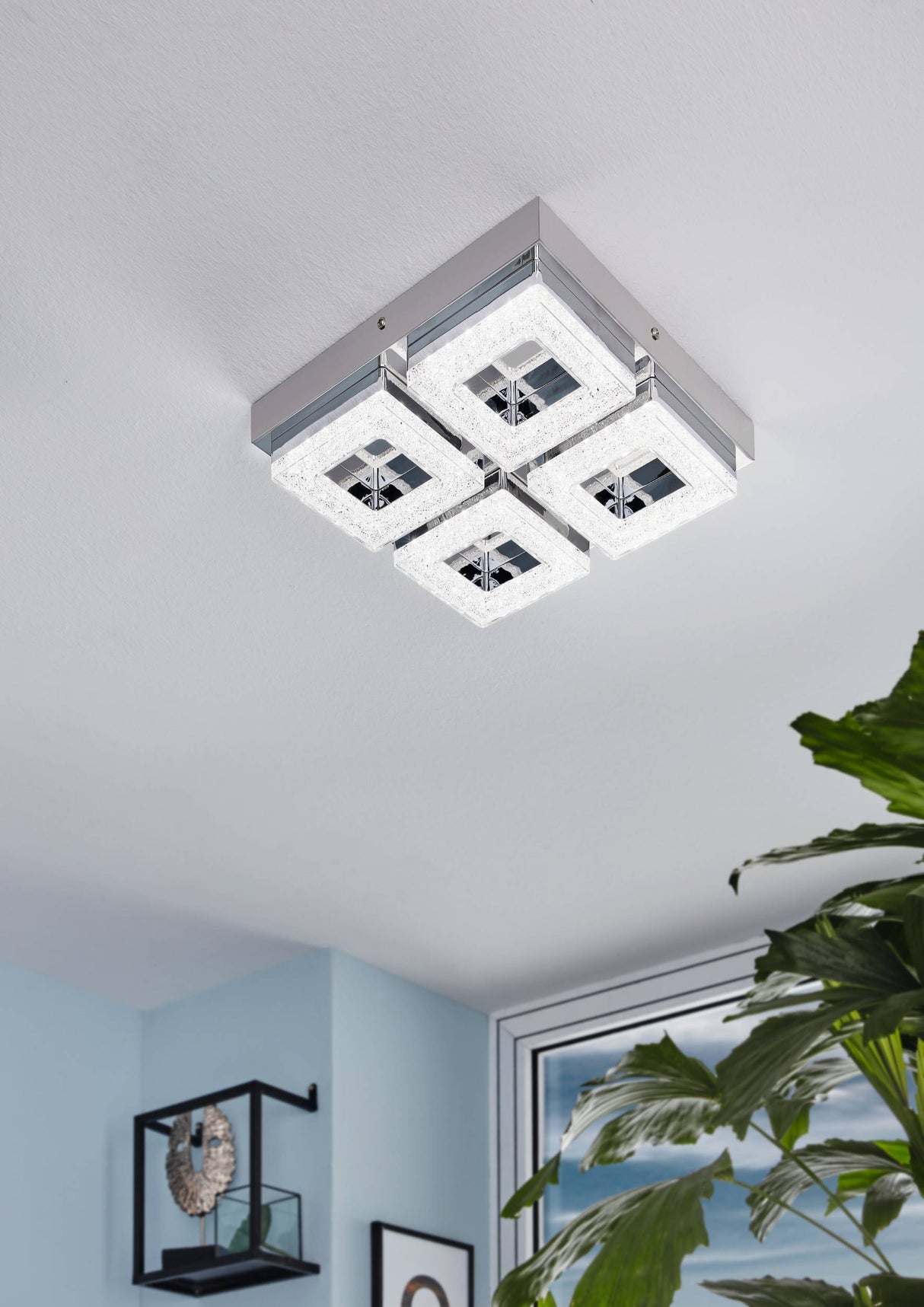 Eglo EU FRADELO LED Wall or Ceiling Light – Chrome & Crystal Effect, Warm White, 1600?lm, Indoor Lighting