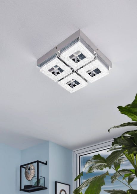 Eglo EU FRADELO LED Wall or Ceiling Light – Chrome & Crystal Effect, Warm White, 1600?lm, Indoor Lighting
