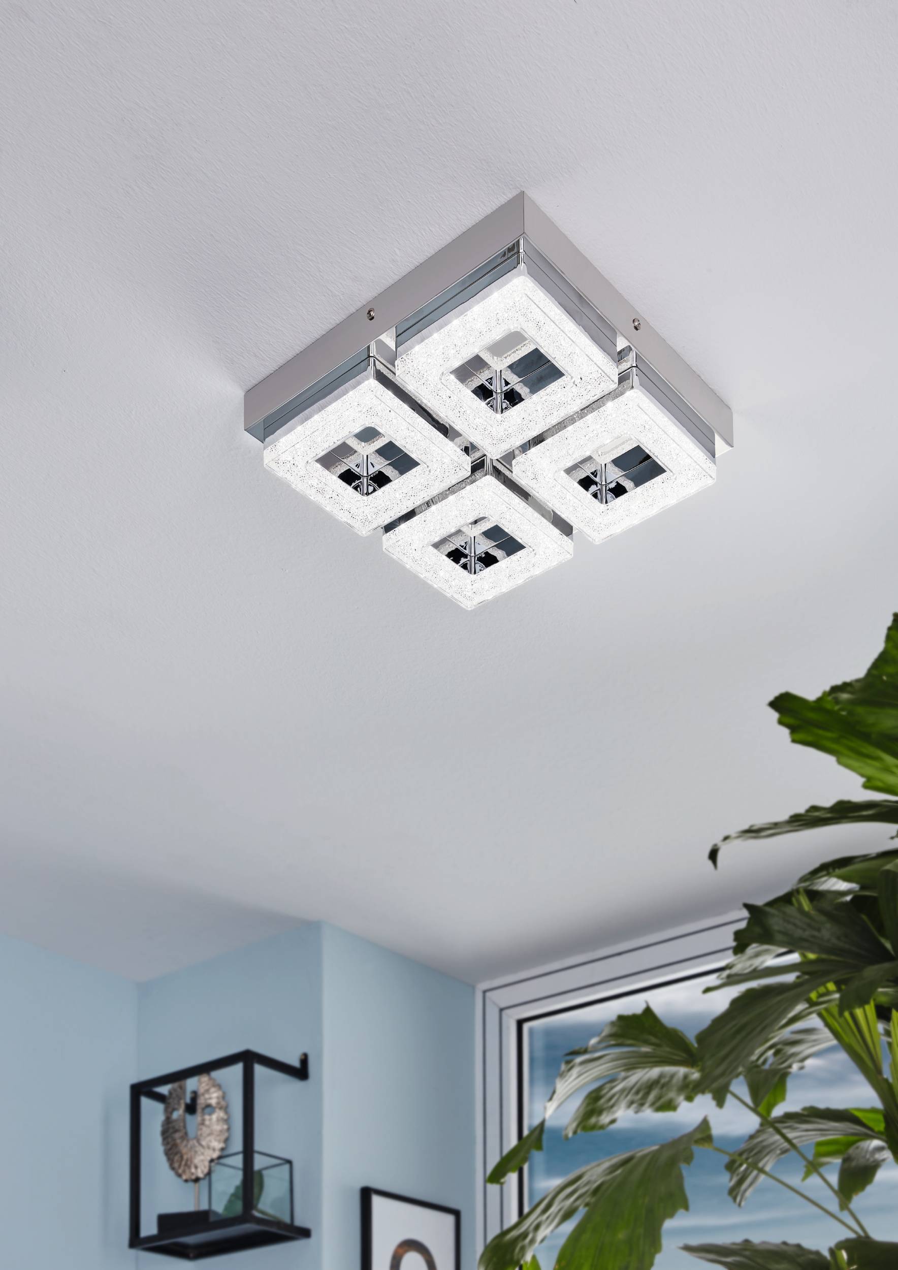 Eglo EU COMPETA?1 LED Wall or Ceiling Light – White & Satin Nickel Finish, Warm White, 2200?lm, Indoor Lighting