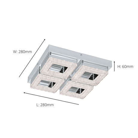 Eglo EU FRADELO LED Wall or Ceiling Light – Chrome & Crystal Effect, Warm White, 1600?lm, Indoor Lighting