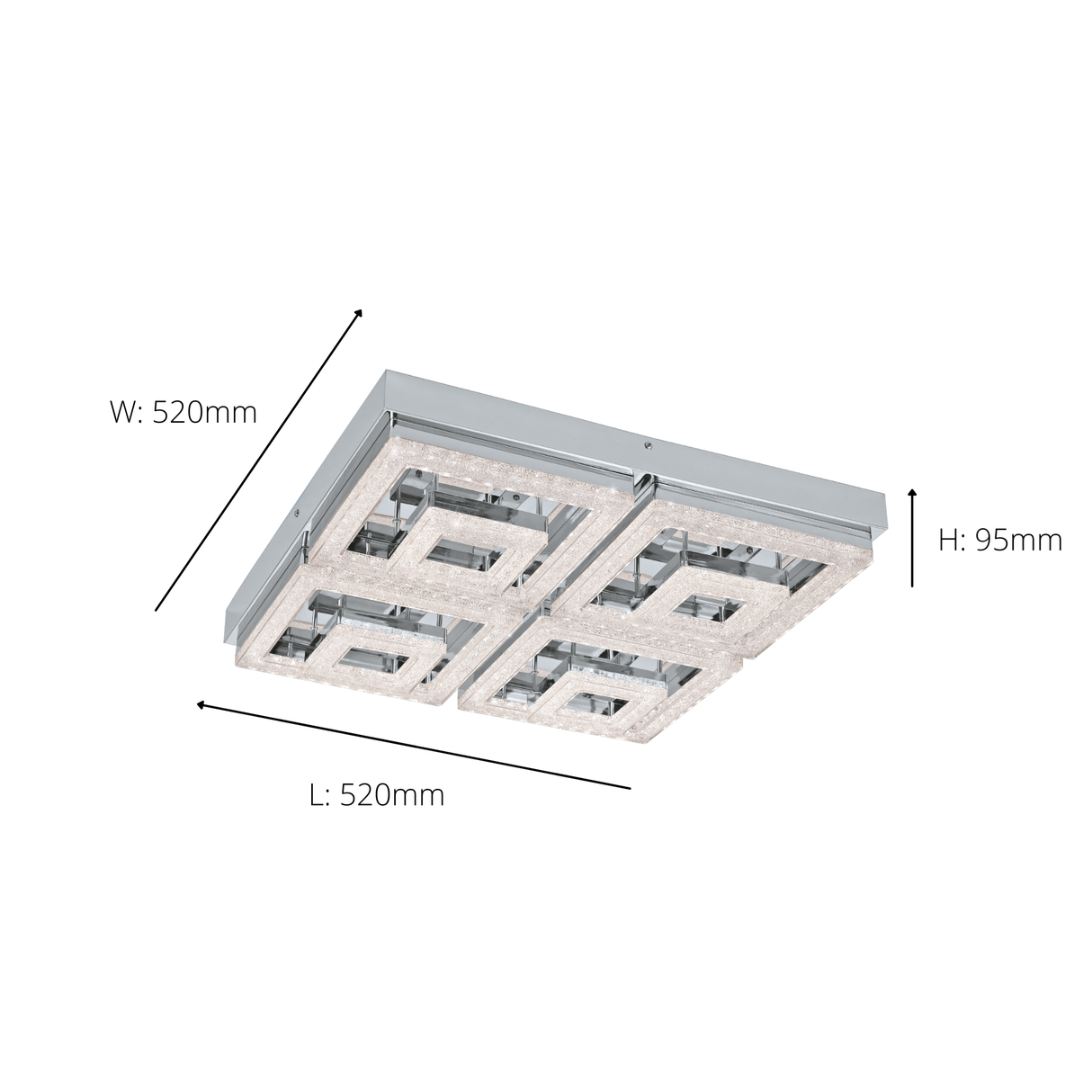 Eglo EU FRADELO LED Ceiling Light – 520mm Chrome & Crystal?Style Finish, Warm White