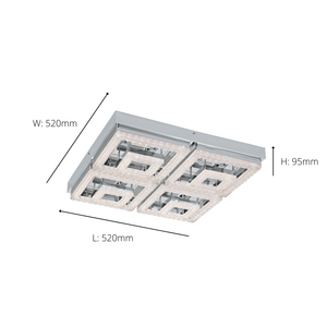 Eglo EU FRADELO LED Ceiling Light – 520mm Chrome & Crystal?Style Finish, Warm White