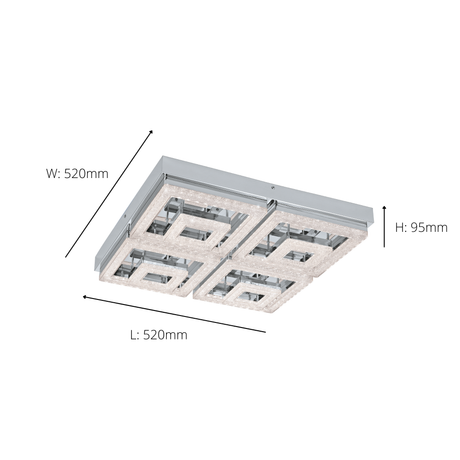 Eglo EU FRADELO LED Ceiling Light – 520mm Chrome & Crystal?Style Finish, Warm White