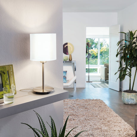 Eglo EU Pasteri White & Satin Nickel Fabric Table Lamp