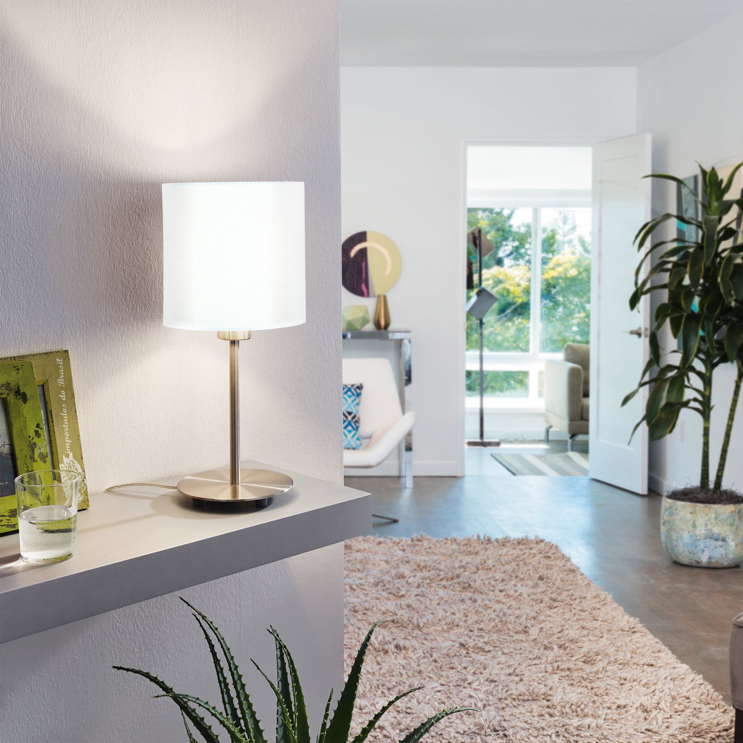 Eglo EU Pasteri Taupe & Satin Nickel Fabric Table Lamp