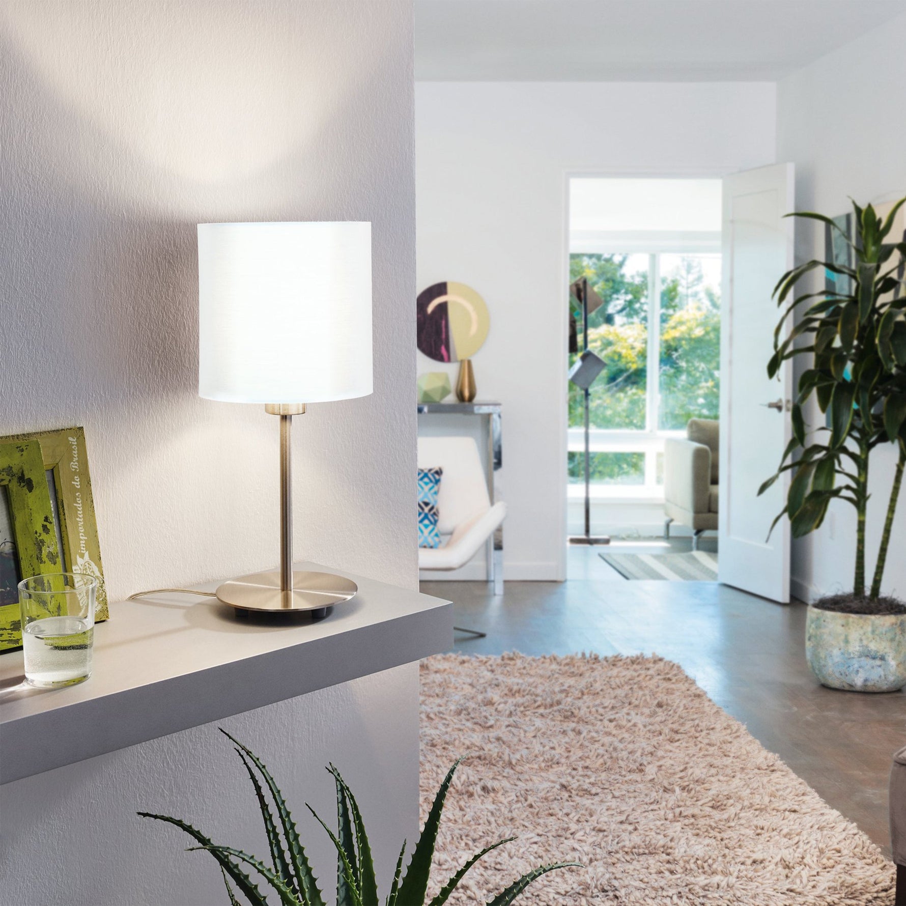Eglo EU Pasteri Taupe & Satin Nickel Fabric Table Lamp