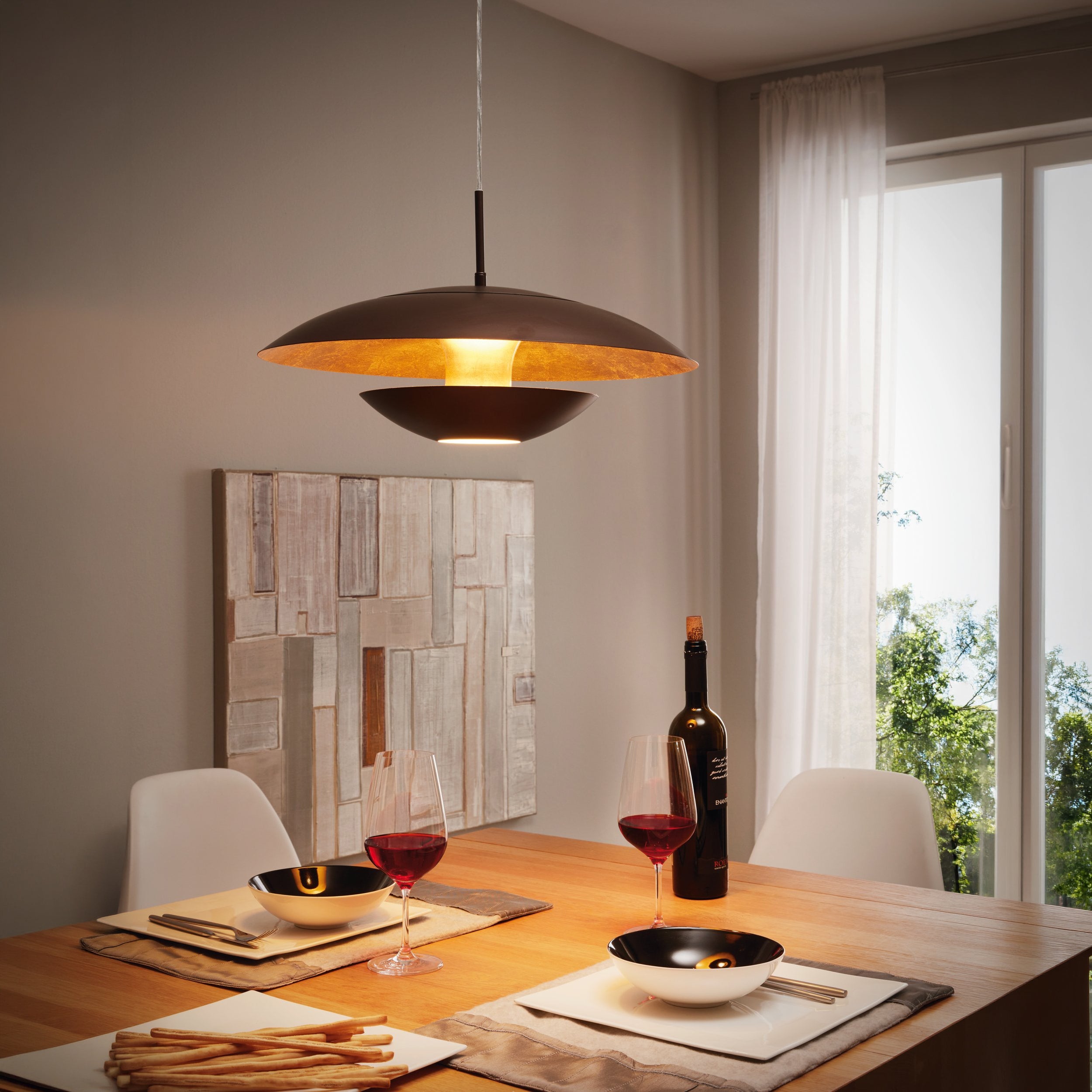 Eglo EU VISERBELLA Floor Lamp – Champagne Steel with Gold Fabric Shade, E27 Fitting, 1585mm Indoor Floor Light