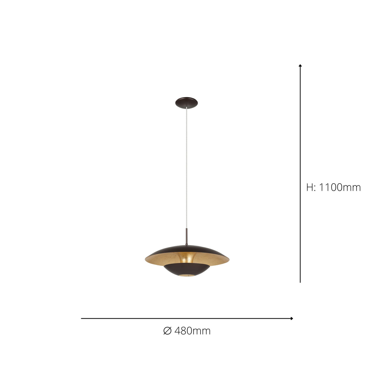 Eglo EU NUVANO Pendant Light – Brown & Gold Steel Finish, E27 Fitting, 480mm Indoor Pendant Light