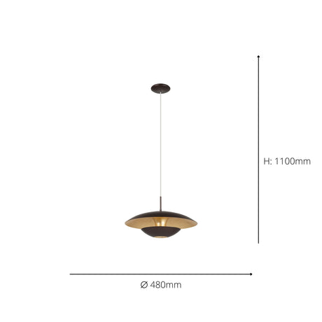Eglo EU NUVANO Pendant Light – Brown & Gold Steel Finish, E27 Fitting, 480mm Indoor Pendant Light